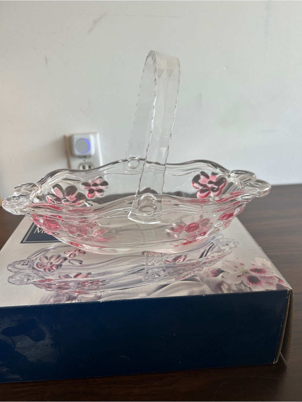 MIKASA Floral Dance Pink Frost Glass Basket 10" New